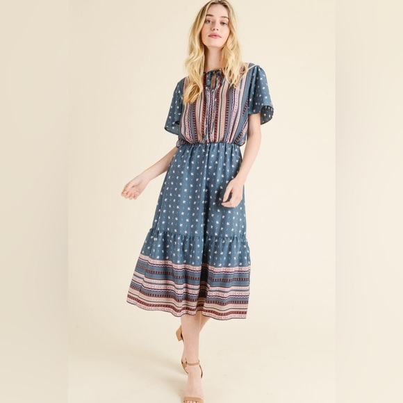 Les amis boho print midi dress - Picture 1 of 8